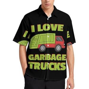 I Love Garbage Trucks Zomer Heren Shirts Casual Korte Mouw Button Down Blouse Strand Top met Pocket 3XL