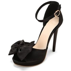 WOkismD 12 cm / 4,7 inch strik sexy open teen stiletto bandje sandalen, Zwart, 34 EU