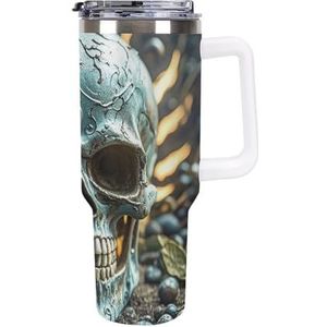 RTFGHJS 40 oz Tumbler Cool Evil Skull Geïsoleerde beker Reizen Koffiemok met Rietjesdeksel Roestvrijstalen Waterfles Vacuüm Geïsoleerde Tumbler voor Sport Werk Auto Reizen Weekends