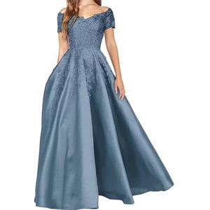 BRIGOW Kant Applique Moeder van de Bruid Jurk voor Bruiloft Prom Jurken Satijnen Cocktail Jurken Plus Size, Dusty Blauw, 32