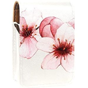 Gepersonaliseerde Lipstick Case Draagbare Make-up Tas Cosmetische Pouch Lippenstift Houder Make-up Organizer Inkt Kersenbloesem Bloemen-01, Meerkleurig, 9.5x2x7 cm/3.7x0.8x2.7 in