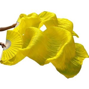AYKANING Lange dansventilator, zijden buikdans-fan vrouwen zijden buikdans fan dansen zijden sluiers 1 stuks rood+oranje+geel (kleur: bruin, maat: 150 cm imitatie zijde)