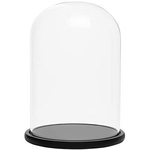 Belle Vous Glazen Dome Stolp met Zwart Houten Basis – 30cm – Helder Decoratieve Tafeltop Display Case met Tray Voor Fee Lichten, Kopstuk en Antiek