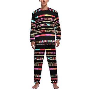 Gekleurde Strepen Tribal Zachte Heren Pyjama Set Comfortabele Lange Mouw Loungewear Top En Broek Geschenken XL