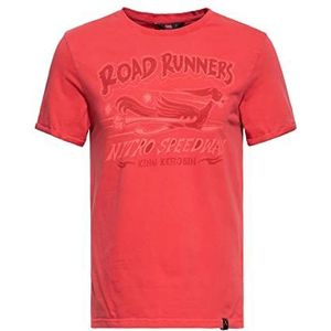 King Kerosin Heren T-shirt | korte mouwen | Print Shirt | Regular Fit | Ronde hals | Road Runners | puur katoen Road Runner, rood, M