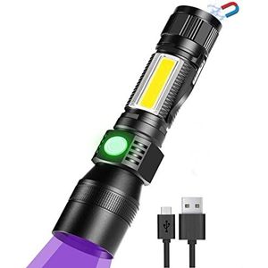 Super heldere zaklamp van 1800 lumen, USB oplaadbare 395nm UV-lichtzaklamp met magneetvoet voor kamperen wandelen (Blacklight-7Modes-1Stuk-met batterij)