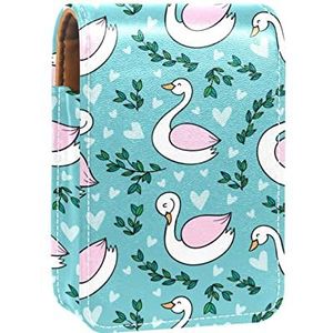 Make-up Lipstick Case voor Buiten Zwaan Blauw Print Draagbare Lippenstift Organizer met Spiegel Dames Mini Make-up Tas Neemt Tot 3 Lippenstift