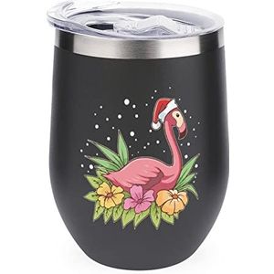 Leuke Kerst Flamingo Herbruikbare Koffiekopjes Rvs Geïsoleerde Reismok Dubbelwandige Wijn Tumbler Zwart-Stijl