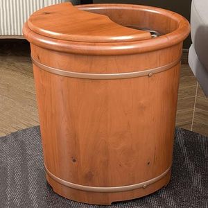 PA-DABAOO Houten Voetbassin, Huishoudelijk Voetbad, Voetdeken Van Voeten, Voetbad Met Deksel, Massief Houten Voetbad Emmer, Geschikt Voor Voetbad, Massage, Spa, Sauna, Weken,40cm