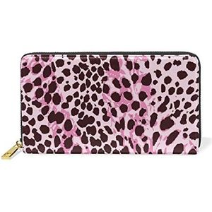 Roze luipaard abstracte print portemonnee echt lederen portemonnee creditcardhouder voor vrouwen telefoon meisje