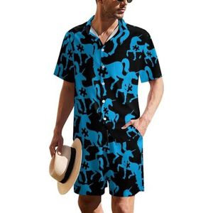 Autisme Awareness Unicorn Hawaiiaanse pak voor heren, set van 2 stuks, strandoutfit, shirt en korte broek, bijpassende set