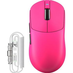 ATTACK SHARK X8 PLUS Draadloze Gaming Muis met C06 Ultra LED-Kabel, 55g SUPERLICHT, Voor Grote Handen, PixArt PAW3395PRO Sensor, BT/2.4G/USB, 40000 DPI, 500mAh Batterij (Bessenrood)