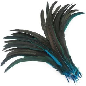 100 stks/partij natuurlijke haan staartveren handwerk hoofdtooi accessoires carnaval pluimen vakantie decoratie tafel centerpieces-meer blauw-25-30cm 10-1