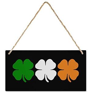 Ierland kleuren vlag klaver vier klavertjes houten bord gepersonaliseerde houten plaquette muurkunst met touwen voor thuiskantoor decor 25 x 12,5 cm