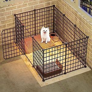Kleine dierenboxen kattenbox, hondenpen binnen, huisdier box, doe-het-zelf kleine dierenkooi voor binnen buiten gebruik Metalen draad werfhek met deur (maat: 111 x 111 x 47 cm)