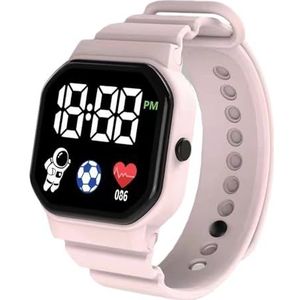 Leadthin Digitaal led-horloge, digitaal display, vierkant led-elektronisch horloge, studentensporthorloge met verstelbare riem, groot scherm, schokbestendig, roze