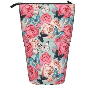Nbtghga Kleurrijke Bloemen Print Potlood Telescopische Klassieke Kunsten Stand Up Potlood Case Organizer Potlood Houder Make-up Tas Gift, Zwart, Eén maat