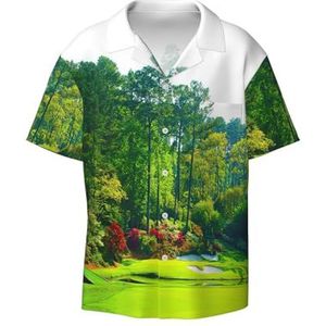 OdDdot Golfbaanprint heren button-down shirt korte mouwen casual shirt voor heren zomer business casual overhemd, Zwart, 4XL