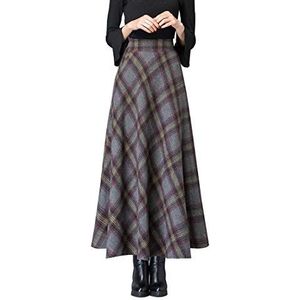 Moviendress Vrouwen Maxi Rokken Tartan Wol Lang Warm met Elastische Taille Geplooide A-lijn Plaid Rok Plus Size, Donkergrijs, XXL