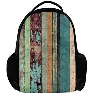 Kleurrijke houten patroon rugzak voor vrouwen en man, School reizen werk Rugzak, Meerkleurig, 27.5x13x40cm, Rugzak Rugzakken