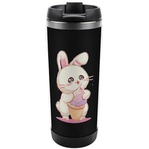 Kawaii Ice Cream Bunny Konijn Reismok Roestvrij Staal Koffiekop Isolatie Tumbler Thermische Mok voor Theesap