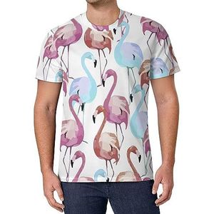 Aquarel Flamingo Heren T-shirt met korte mouwen Causale Ronde Hals Tee Mode Zomer Tops