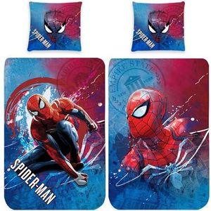 Spider Man kinderbeddengoed New York 135 x 200 cm + 80 x 80 cm - 100% katoen Linon/Renforcé Homecoming Spiderman Marvel Avengers Endgame, dekbedovertrek Duitse maat ritssluiting