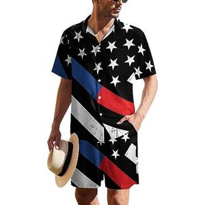Politie en brandweerman Amerikaanse vlag heren Hawaiiaanse pak set 2-delig strand outfit korte mouw shirt en shorts bijpassende set