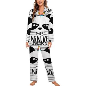 Nieuwe Panda Eenhoorn Vrouwen Lange Mouw Button Down Nachtkleding Zachte Nachtkleding Lounge Pyjama Set 2XL