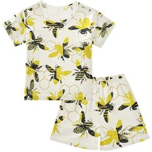YOUJUNER Kinderpyjama-set geel honingbij T-shirt met korte mouwen zomer nachtkleding pyjama loungewear nachtkleding voor jongens meisjes kinderen, Meerkleurig, 8 jaar
