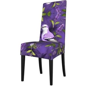 Vogel in paarse lavendel bloemen bloemen print elastische eetkamerstoel cover met verwijderbare bescherming, geschikt voor de meeste armleuningen stoelen