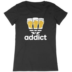 Addict T-shirt - voor dames - bedrukt in Frankrijk - 100% biologisch katoen - grappig origineel verjaardagscadeau, Zwart, XXL