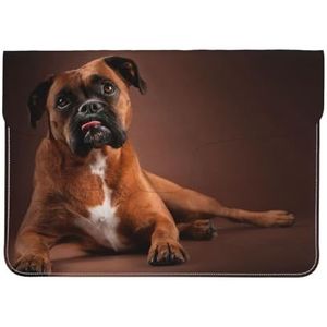 Cool Lying Boxer Hond, Lederen Laptop Sleeve, Notebook Tas Laptop Case Sleeve Tablet Aktetas