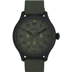 Timex Heren expeditieveld 43 mm horloge - bruine band zwarte wijzerplaat gunmetal kast, Groen/Groen/Zwart, Modern