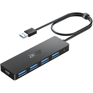 acer USB 3.0 HUB met USB-C voeding, Ultra Slim Multiport Hub 4 Poorten USB 3.0 Adapter voor PC, Laptop, Toetsenbord, Muis, HDD, MacBook Pro/Air, iMac, Surface Pro, macOS, Windows, Linux etc. - 120cm