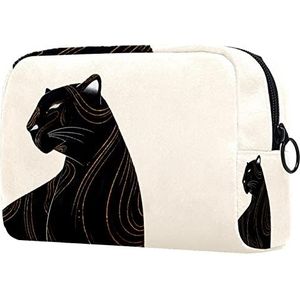 Zwarte Panter Print Reizen Cosmetische Tas voor Vrouwen en Meisjes, Kleine Make-up Tas Rits Pouch Toiletry Organizer, Meerkleurig, 18.5x7.5x13cm/7.3x3x5.1in, Modieus