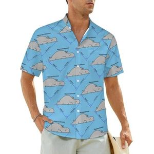 Math Hippo herenhemden, korte mouwen, strandshirt, Hawaïaans shirt, casual zomershirt, XL
