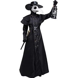 DAIVARNING Halloween Gothic Doctor Plague middeleeuwse jas voor heren, zwart lang steampunk pest dokter kostuum cosplay priesterjurk vintage Halloween jas punk lange jurk (XL)