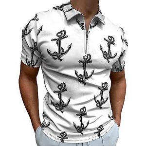 Zwart en wit ankers poloshirt voor mannen casual T-shirts met ritssluiting T-shirts golftops slim fit
