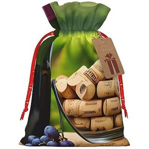 Wijnfles kurken druiven trekkoord kerstcadeau tas-met rustieke aantrekkingskracht, perfect voor al uw geschenkbehoeften