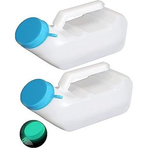 Urinezakken, Verbeterde urinoirs for mannen met licht in het donker, 1000 ml dikke plasflessen met deksel, lekvrije urinoirfles for auto, ziekenhuis, ouderen en incontinentie, 2-pack