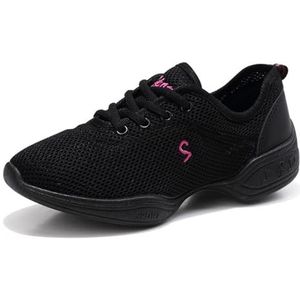 DHFMNLS Dansschoenen voor dames, jazzschoenen met veters, voor balzaal, outdoor, gedeelde zool, licht, ademend, sportief, zwart, maat 38 EU