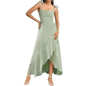 Spaghetti Bandjes Bruidsmeisjes Jurken voor Bruiloft Fluwelen Ruches Formele Avond Party Maxi Jurk High Low AH143, Sage Groen, 32