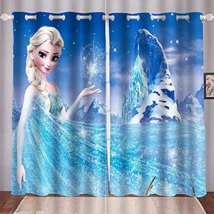 HNSRYLQX Frozen Elsa Verduisteringsgordijn, waterdichte stof, gordijnen voor kinderkamer, 3D-digitale print, 100% polyester, voor kinderkamer (3,280 x 245 cm)