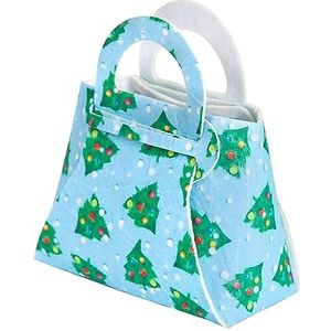 Kerst Gift Bag voor Kids Opvouwbare Tote met Patronen Xmas Elementen Patroon Handvat Creëer Blauw