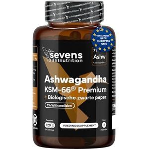 Ashwagandha KSM-66 - Hoge Biobeschikbaarheid - Met Zwarte Peper - 5% Withanoliden - Helpt Cortisol te Reguleren en de Slaap te Verbeteren - Welzijn Energie en Concentratie - 120 Vegan Capsules
