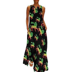 Lion of Judah Rasta Reggae Muziek dames enkellengte jurk slim fit mouwloze maxi-jurk casual zonnejurk XL