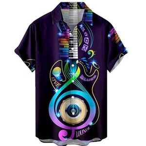 Mannen Casual Shirt Basgitaar Gedrukt Korte Mouw Shirts Mode Vintage Muziek Serie Instrument Patroon T-shirt Hawaiiaanse Strand Blouse Top, # 13, 5XL