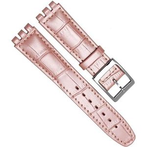 dayeer Kalfsleren horlogeband voor Swatch YRS YCS horlogeband met stalen gesparmband Man Fashion polsband (Color : Pink, Size : 19mm)