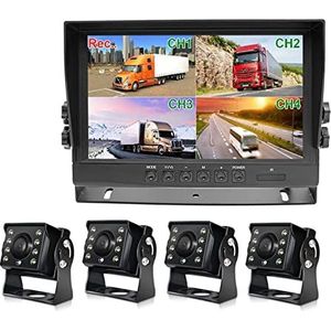 GPS-autonavigatiesysteem, HD AHD 9 Inch 1920 * 1080p auto MP5 DVR 4 CH Video Recore Monitor met Ahd for achter Links rechts parkeercamera for vrachtwagenbus Voor auto, vrachtwagen, camper(Add 4 Camera